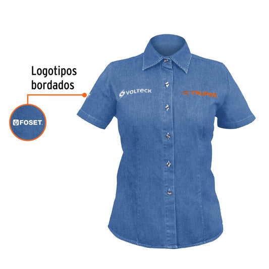 Camisa de mezclilla para dama, manga corta talla XXG, Truper 61105