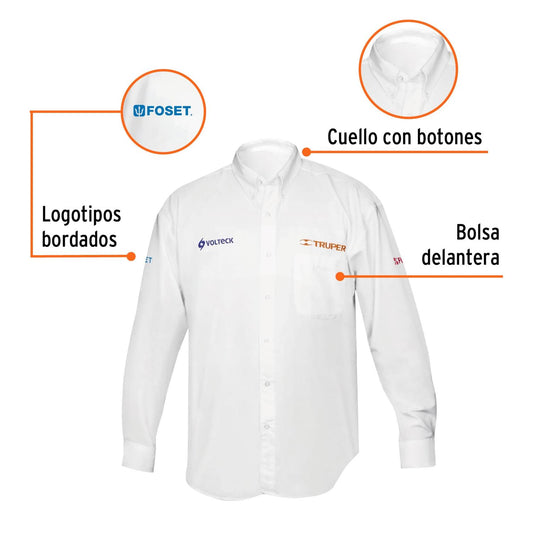 Camisa blanca para caballero, manga larga talla M, Truper 60361