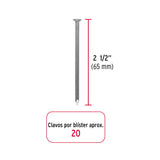 Blíster con 20 clavos estándar 2-1/2' sin cabeza, Fiero 40235