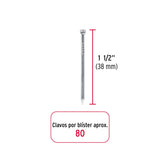 Blíster con 80 clavos estándar 1-1/2' sin cabeza, Fiero 40232