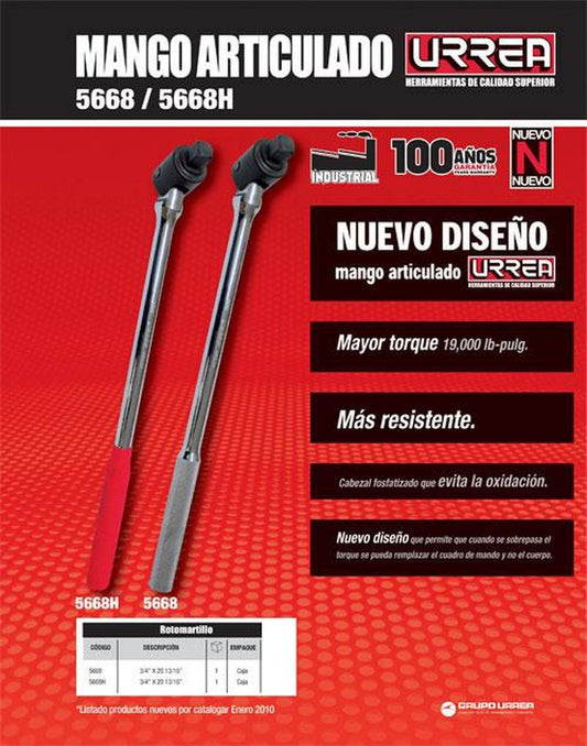 Mango articulado 3/4"x20-3/16" rubber grip Urrea 5668H