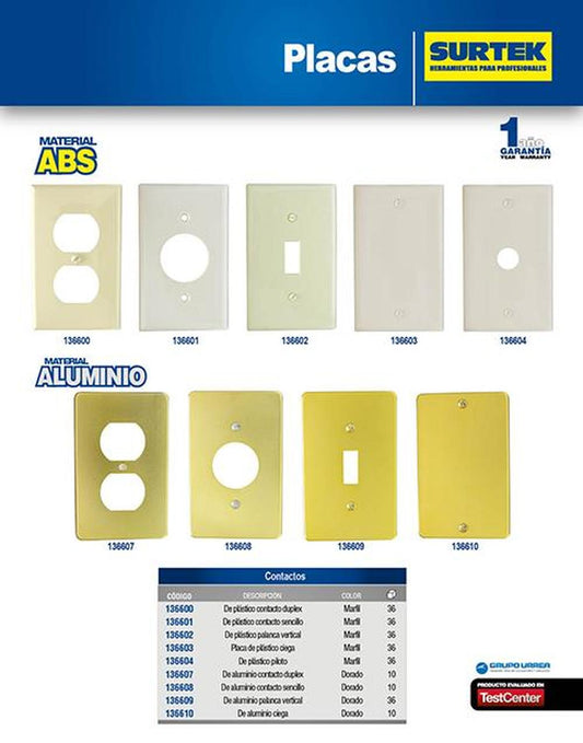 Placa de aluminio ciega Surtek 136610