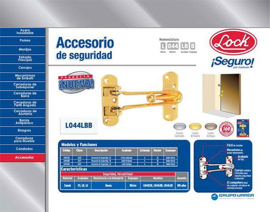 Accesorio de seguridad para puerta latón brillante Lock L044LBB