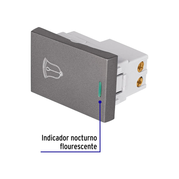 Interruptor timbre acero inox de 1.5 módulos, línea Lisboa, Volteck 47826