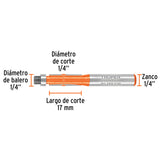 Broca para router, corte recto, 1/4' con balero, Truper 102720