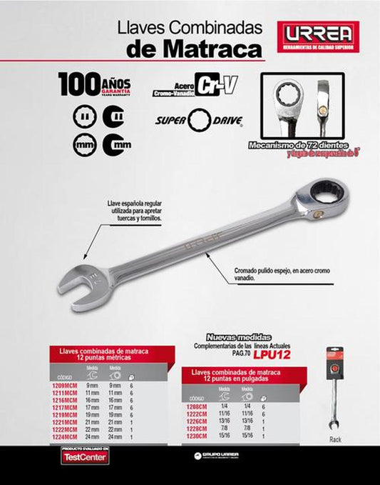 Llave combinada de matraca 13 Urrea 1226CM