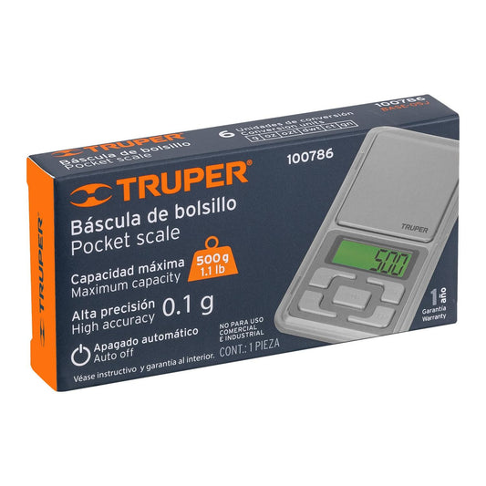 Báscula capacidad 500 g electrónica de bolsillo, Truper 100786