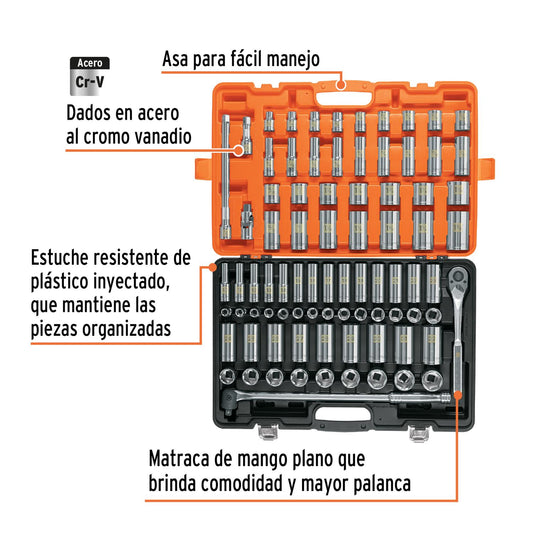 Juego de 83 herramientas cuadro 1/2' std y mm para mecánico, Truper 102390