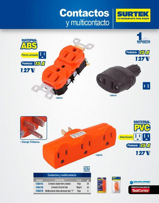 Contacto oval de hule 15A 127V Surtek 136418