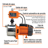 Bomba presurizadora jet acero 1 HP con control, Truper 102857