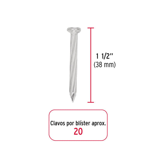 Blíster con 20 clavos galvanizados p/concreto 1-1/2', Fiero 40227