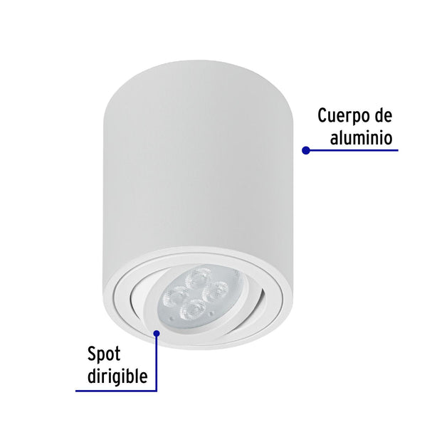 Luminario de sobreponer con spot dirigible, redondo, blanco, Volteck 49718