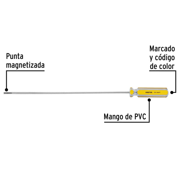 Desarmador cabinet, 1/8 x 8', mango PVC, Pretul 21466