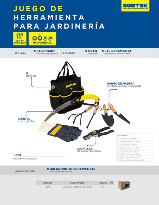 Juego de herramientas para carpintería con bolsa 8 pzas Surtek JJ8