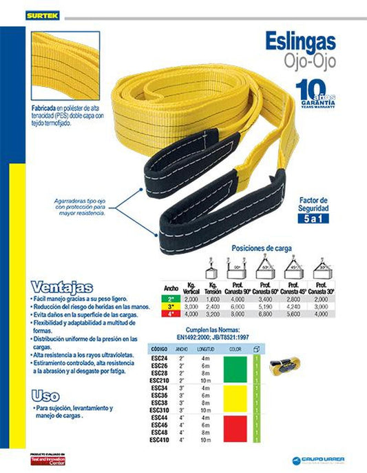 Eslinga ojo - ojo 2" x 10m 4ton Surtek ESC410