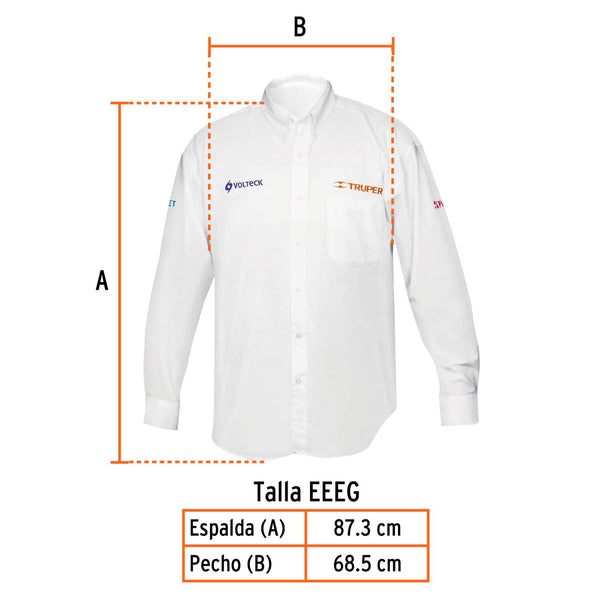 Camisa blanca para caballero, manga larga talla XXXG, Truper 66014
