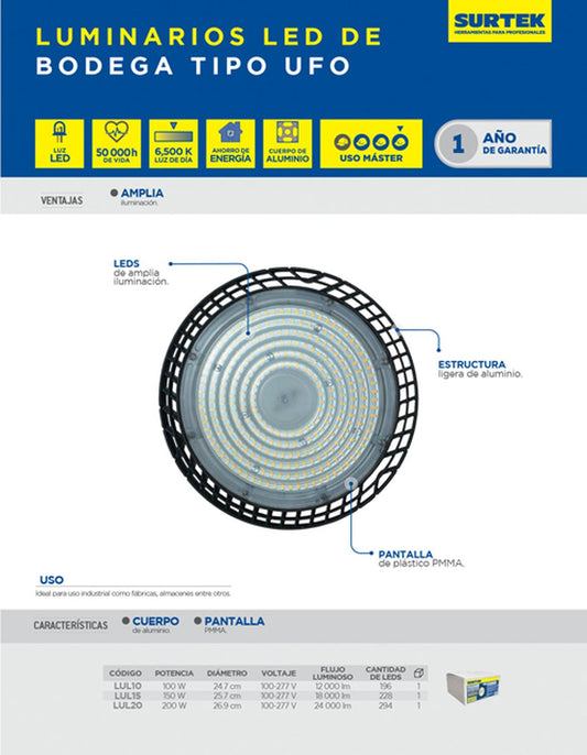 Luminario de LED tipo UFO 100 W, luz fría Surtek LUL10