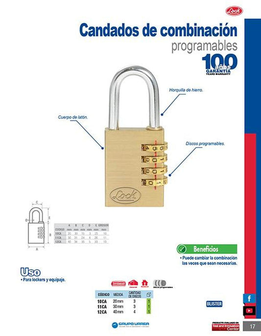 Candado comb program lat 20mm Lock 10CA