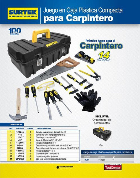 Surtek Juego para Carpintero de14 piezas JC14