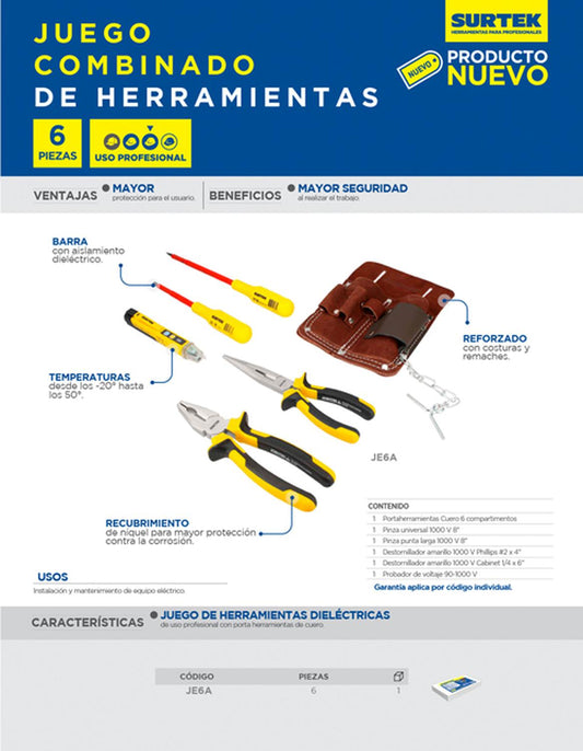 Juego para electricista 1000V 6pz Surtek JE6A