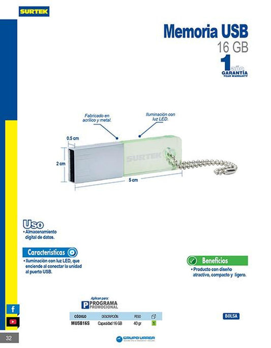 Memoria USB 16GB Surtek Surtek MUSB16S