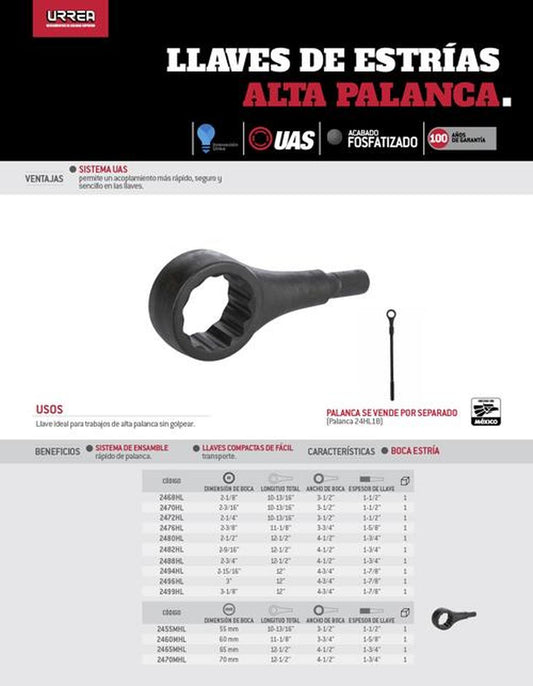 Llave estría UAS 2-9/16" Urrea 2482HL