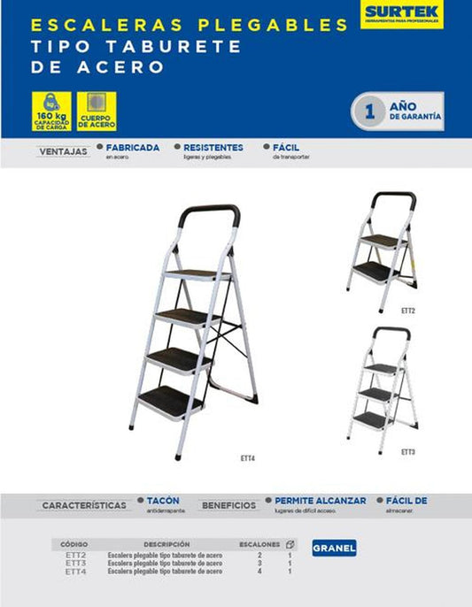 Escalera tubular plegable taburete acero 2 escalones Surtek. ETT2