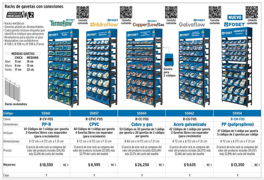 Rack con conexiones para manguera de PP, Foset 55954