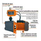 Bomba presurizadora jet hierro 1 HP con control, Truper 102855