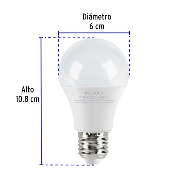 Lámpara LED tipo bulbo A19 9 W luz de día, Volteck 47546