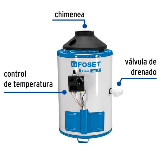 Calentador de paso 6L 1 servicio gas L.P. piezo eléct., Foset 47921