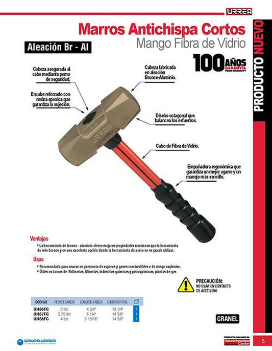 Marro Antichispa Corto 4 lb Urrea UH68FG