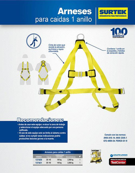 Arnés contra caídas sencillo talla 36-40 Surtek 137420