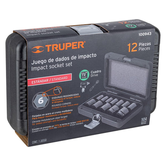 Juego de 12 dados cuadro 1/2' de impacto 6 puntas std, Truper 100943
