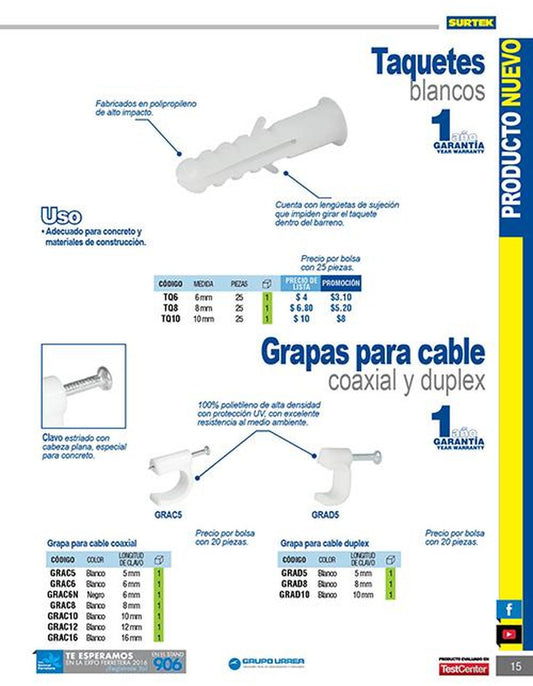 Taquete 1/4" (6mm) 25 piezas Surtek TQ6