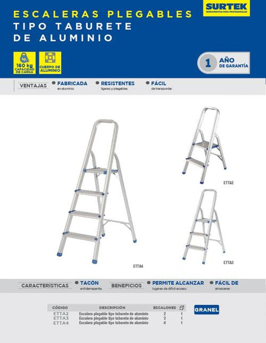 Escalera plegable tipo taburete aluminio 4 escalones Surtek. ETTA4