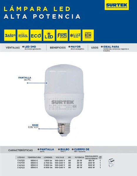 Foco LED alta potencia 20W Surtek FAP20