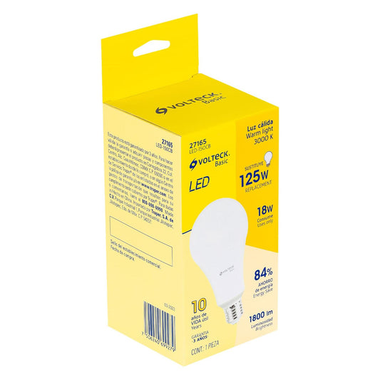 Lámpara de LED tipo bulbo A25 18 W, luz cálida, caja, Volteck 27165