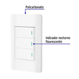 Placa armada blanca 2 interruptores 1 de 3 vías 1 mód, Lisboa, Volteck 47957