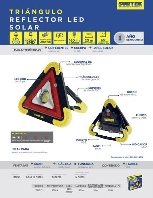 Triangulo reflector LED solar 10" Surtek TRS01