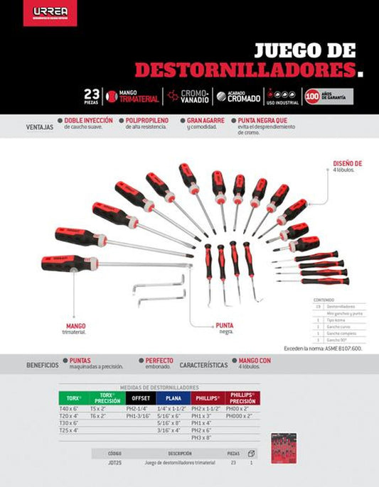 Juego de destornilladores trimaterial 25pz URREA JDT25