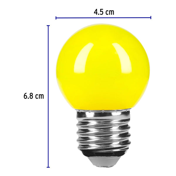 Lámpara LED tipo bulbo G45 1 W color amarillo, caja, Volteck 46028