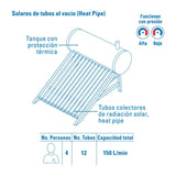 Calentador solar HeatPipe, 18 tubos, 200L, 5 personas, FOSET 49966