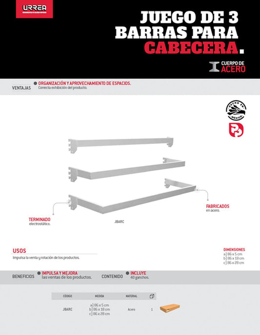 Juego de barras para cabecera 3pz, Urrea JBARC