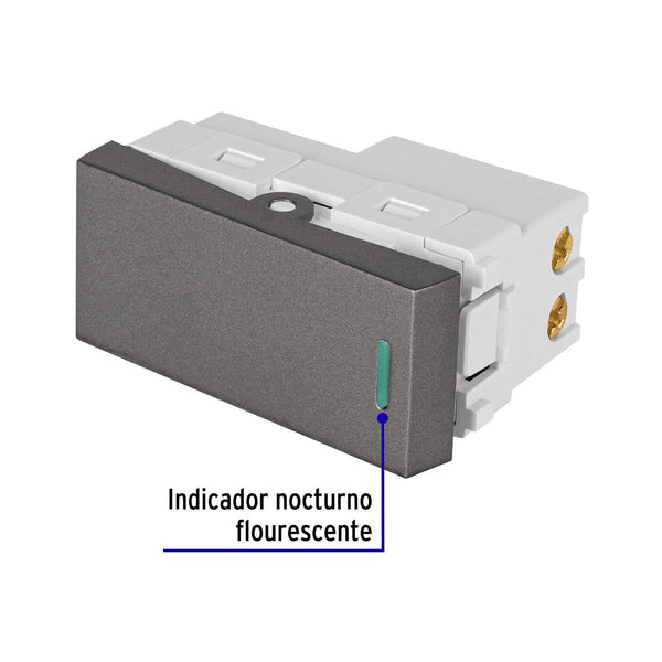 Interruptor sencillo acero inox de 1 módulo, línea Lisboa, Volteck 47820
