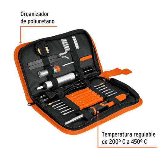 Kit soldadura electrónica con cautín de 25 W, temp regulable, Truper 102424