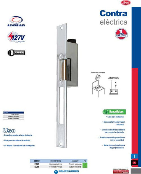 Contra eléctrica cromo satinado Lock EC10