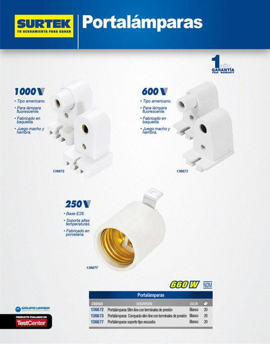 Portalámpara compacta slimline terminales presión600V Surtek 136673