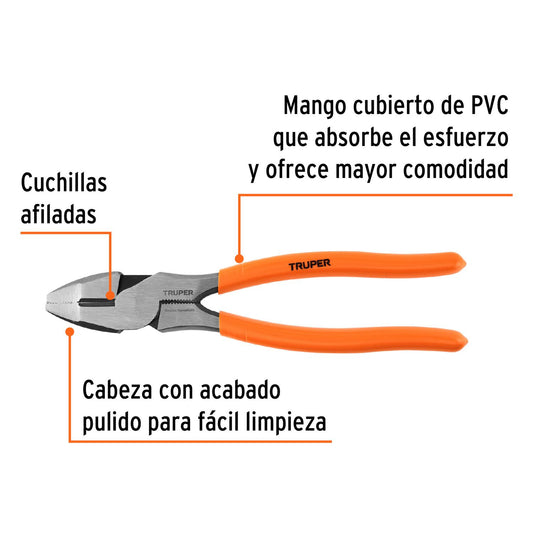 Pinza profesional p/electricista 8', alta palanca,mgo vinil 100138