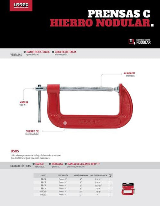 Prensa "C" hierro nodular 12" Urrea PRC12